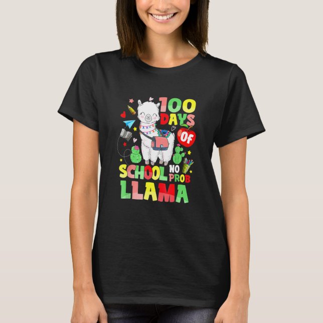 100 Days Of School No Prob Llama Funny T-Shirt (Front)