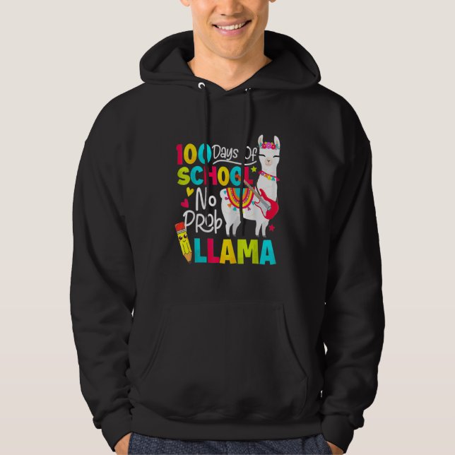 100 days of school no prob llama hoodie (Front)