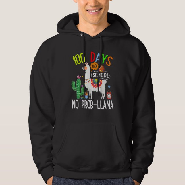 100 Days Of School No Prob Llama Lover Teacher Kid Hoodie (Front)