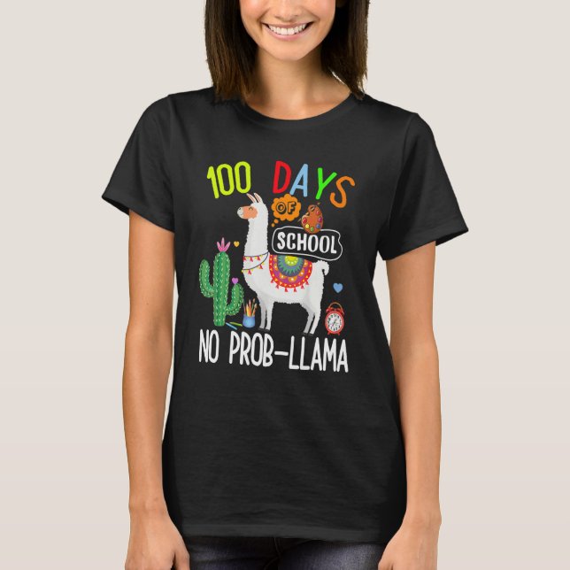 100 Days Of School No Prob Llama Lover Teacher Kid T-Shirt (Front)