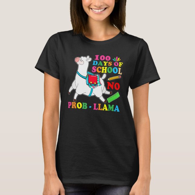 100 Days Of School No Prob Llama Lover Teacher Kid T-Shirt (Front)