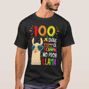 100 Days Of School No Prob Llama Teacher Kids Stud T-Shirt