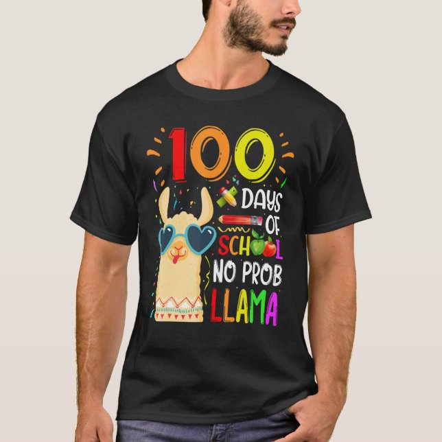 100 Days Of School No Prob Llama Teacher Kids Stud T-Shirt (Front)