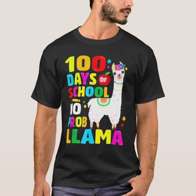 100 Days Of School No Problem Llama Girl 100th Day T-Shirt (Front)