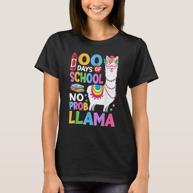 100 Days of School No Probllama 100th Day Girls St T-Shirt (Front)