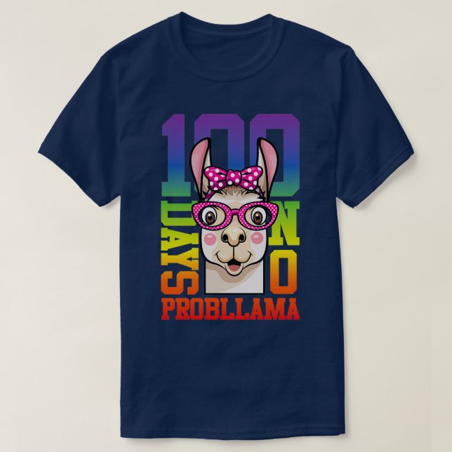 100 Days Of School No Probllama Funny LLama T-Shirt (Design Front)