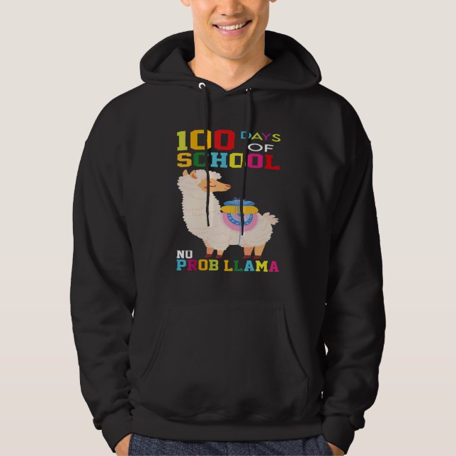 100 Days of School No Probllama Llama 100th Day Sm Hoodie (Front)
