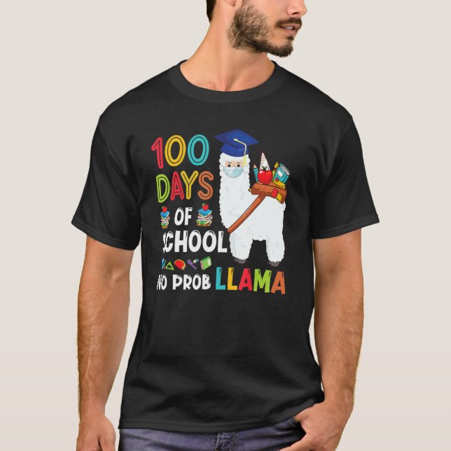 100 Days Of School No Probllama Llama Happy 100th  T-Shirt (Front)
