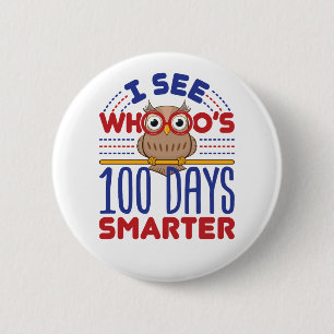 100 Days of School Owl Smarter Teacher 6 Cm Round Badge