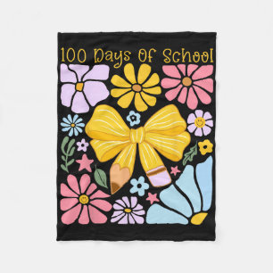 100 Days Of School Pencil Bow Flowers Milestone Ki Fleece Blanket