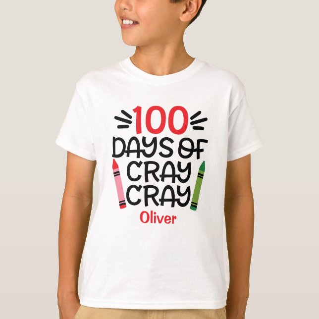100 Days of School Personalised Crayon T-Shirt (Front)