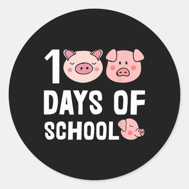 100 Days Of School Pig Cartoon Teacher Cute Studen Classic Round Sticker (Front)