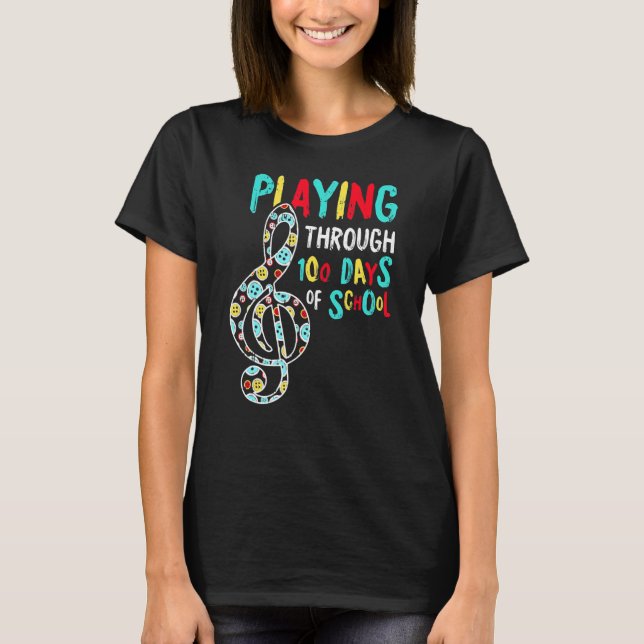 100 Days Of School Playing Music Teacher Cool Stud T-Shirt (Front)