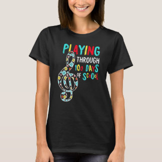 100 Days Of School Playing Music Teacher Cool Stud T-Shirt