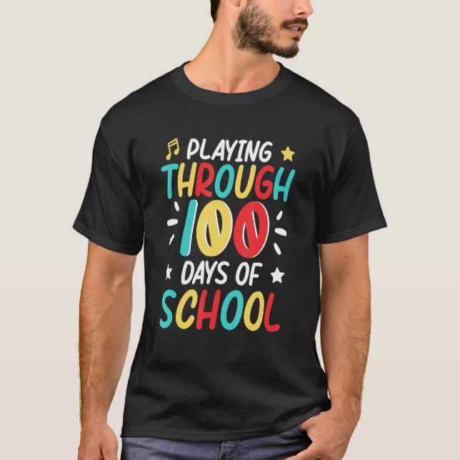 100 Days Of School Playing Music Teacher Cool Stud T-Shirt (Front)