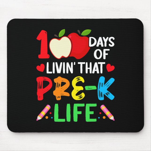 100 Days Of School Pre-k Life Teacher Student  Mouse Mat (Front)