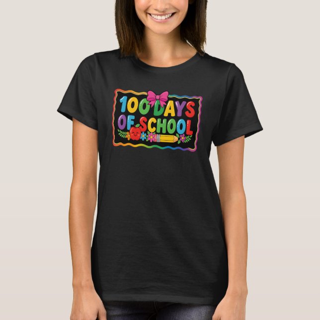 100 Days of School Preppy Teacher Girls T-Shirt (Front)
