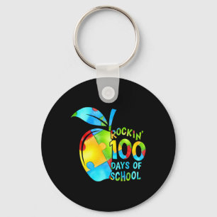100 Days Of School Puzzle Apple Autism Awareness Key Ring