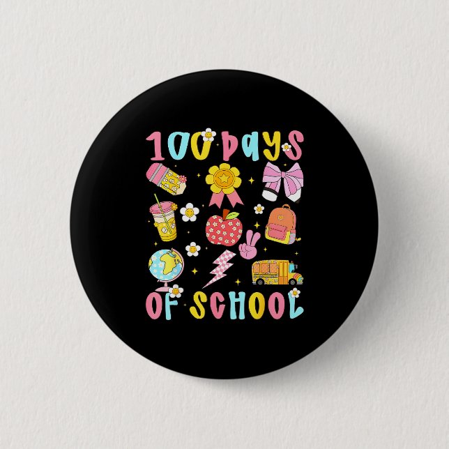 100 Days Of School Rainbow Bow Book Teacher Girl W 6 Cm Round Badge (Front)