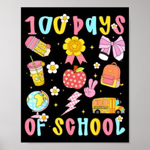 100 Days Of School Rainbow Bow Book Teacher Girl W Poster