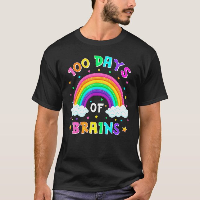 100 Days Of School Rainbow Hearts 100th Day Of Bra T-Shirt (Front)