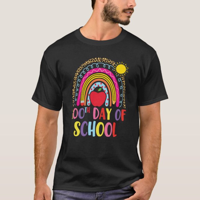 100 days of school Rainbow Leopard Girls 100th Day T-Shirt (Front)
