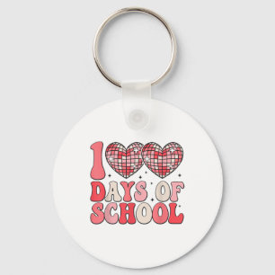 100 Days Of School Retro Disco Hearts 100th Day Key Ring
