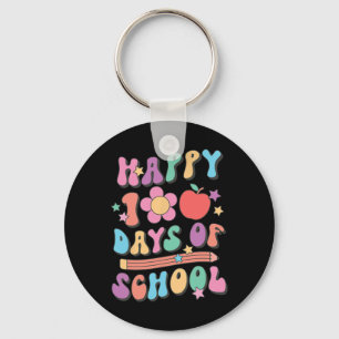 100 Days Of School Retro Groovy 100th Day Of Schoo Key Ring