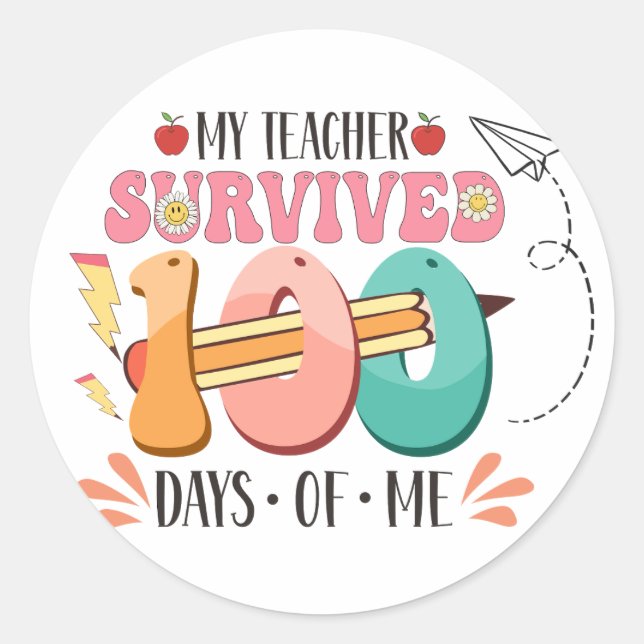 100 Days of School Retro Groovy Classic Round Sticker (Front)
