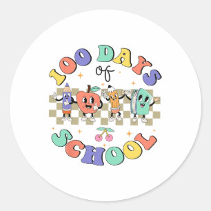 100 Days Of School Retro Groovy Teacher 100th Day Classic Round Sticker