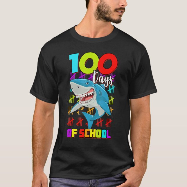 100 Days Of School Shark  Boys Girls 100 Days Smar T-Shirt (Front)