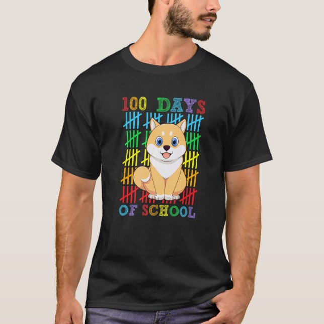 100 Days of School Shiba Inu Dog Lover Cool 100th  T-Shirt (Front)