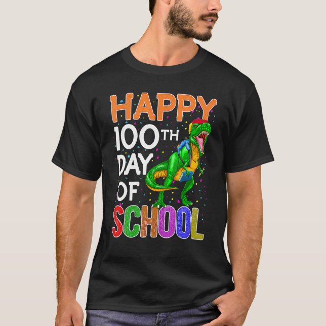 100 Days Of School Shirt Kids Boy Dinosaur T Rex P (Front)
