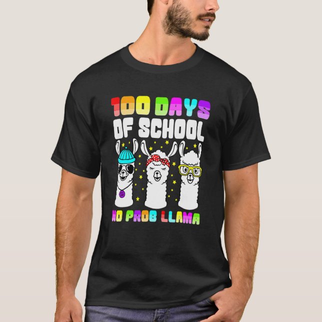 100 Days Of School Shirt No Probllama Llama 100th  (Front)