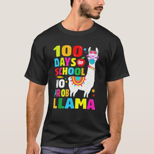 100 Days Of School Shirt No Probllama Llama Face M (Front)