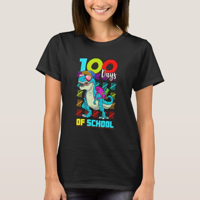 100 Days Of School Shirt T Rex 100 Days Smarter 10 (Front)