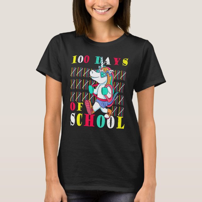 100 Days Of School Shirt Unicorn 100 Days Smarter  (Front)