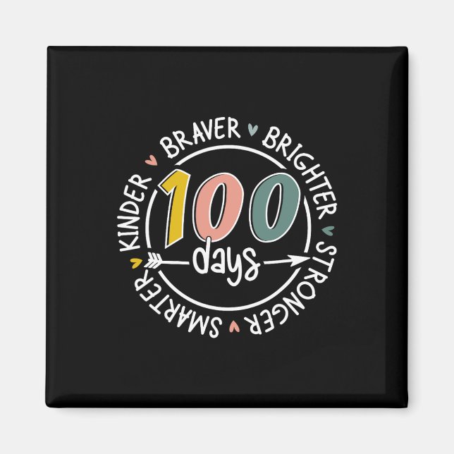100 Days Of School Smarter Kinder Stronger Brighte Magnet (Front)