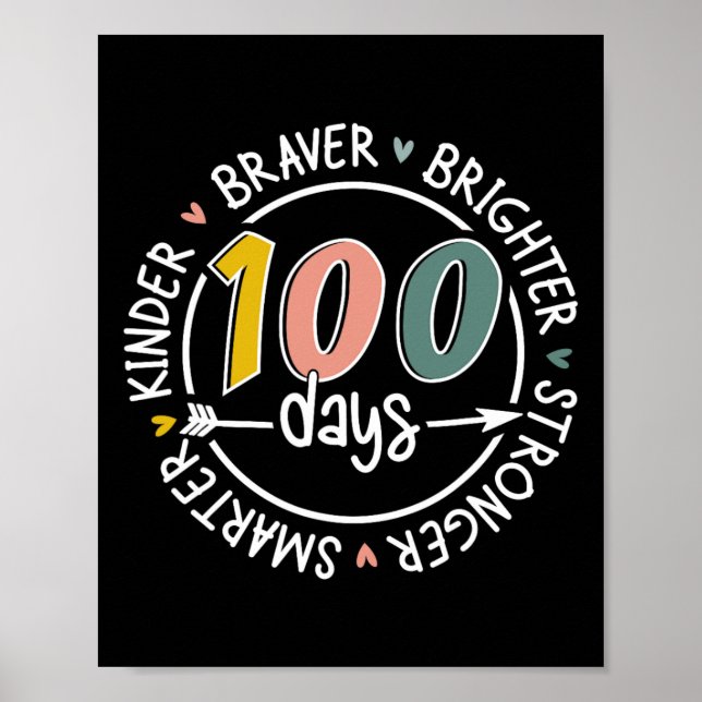 100 Days Of School Smarter Kinder Stronger Brighte Poster (Front)