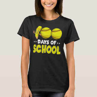 100 Days Of School Softball Balls Player Kids T-Shirt