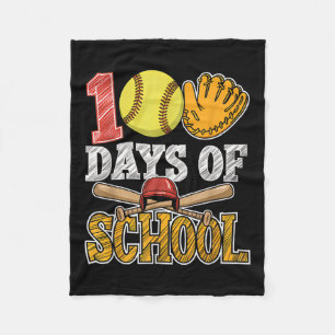 100 Days Of School Softball Funny 100th Day Sport Fleece Blanket