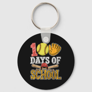 100 Days Of School Softball Funny 100th Day Sport Key Ring