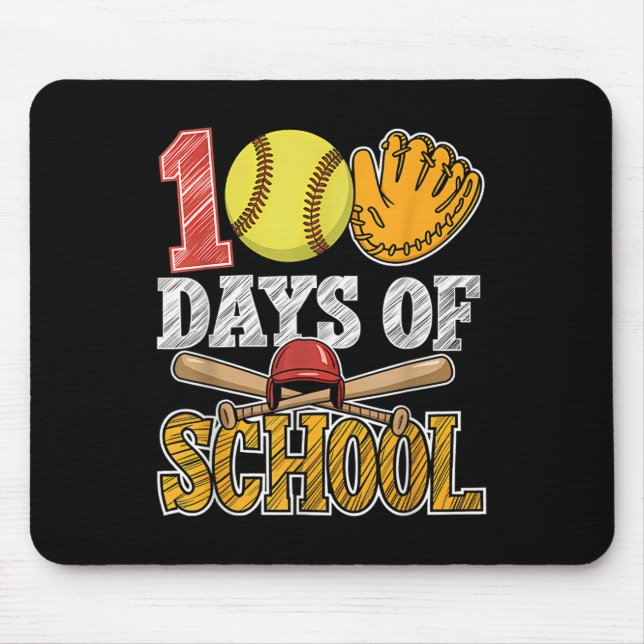 100 Days Of School Softball Funny 100th Day Sport Mouse Mat (Front)