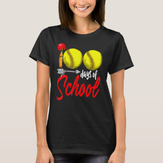 100 Days Of School Softball Teacher Kids 100th Day T-Shirt