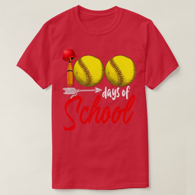 100 Days of School Softball Teacher Kids 100th Day T-Shirt (Design Front)