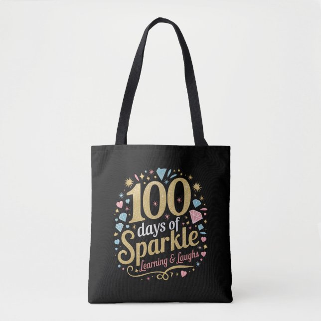 100 Days of School Sparkle Learning and Laughs Tote Bag (Front)