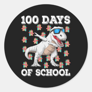100 Days Of School T-rex Dabbing Kids Boys 100th D Classic Round Sticker