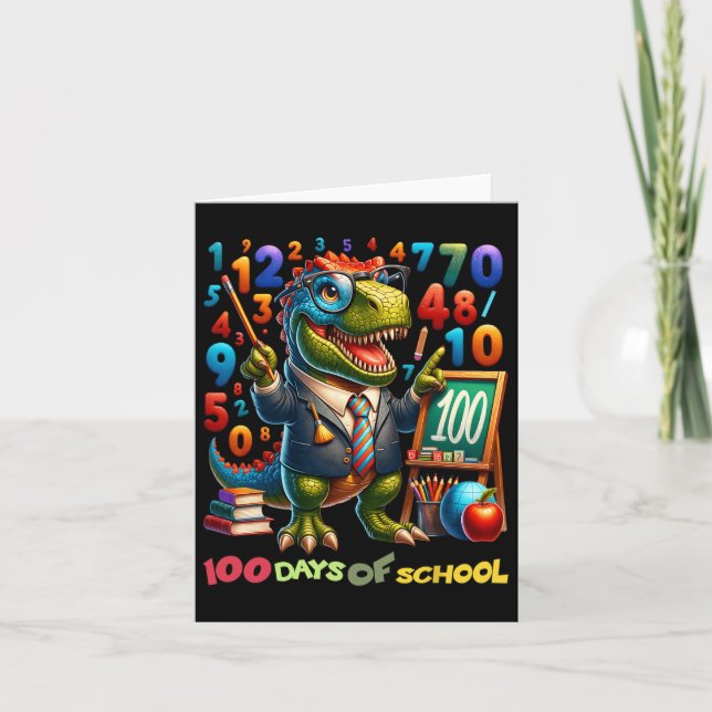 100 Days Of School T-rex Math Fun For Teachers And Card (Front)