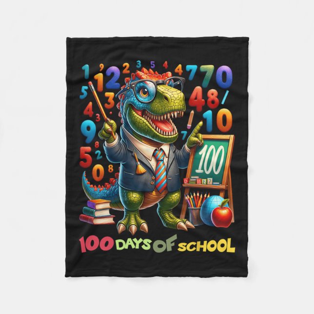 100 Days Of School T-rex Math Fun For Teachers And Fleece Blanket (Front)