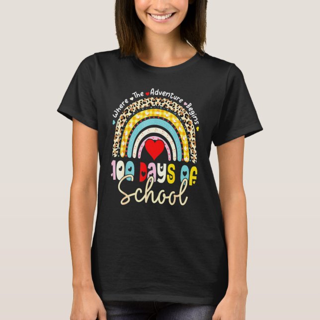 100 Days Of School Teacher 100 Days Smarter Rainbo T-Shirt (Front)